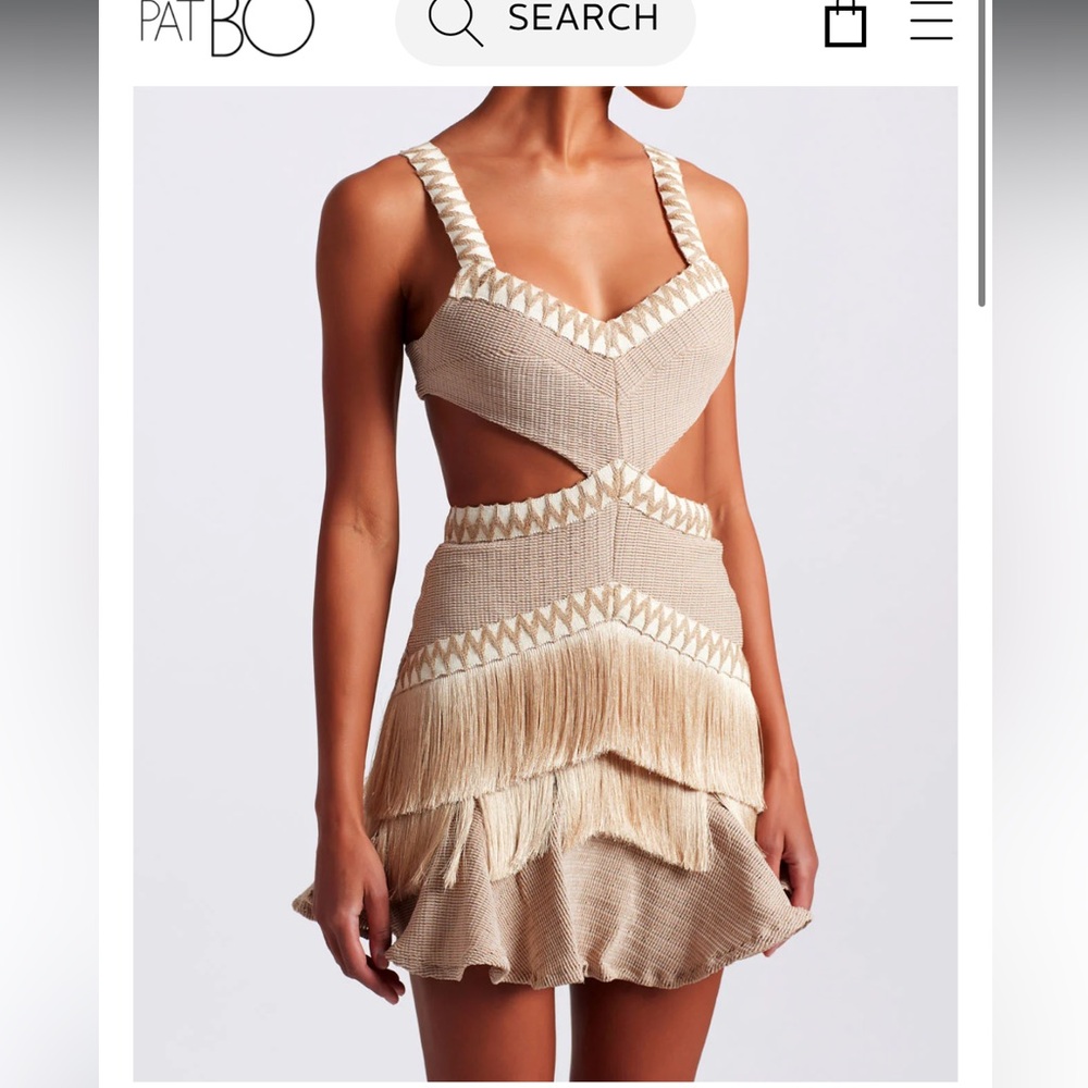 PatBO METALLIC KNIT MINI DRESS WITH FRINGE TRIM